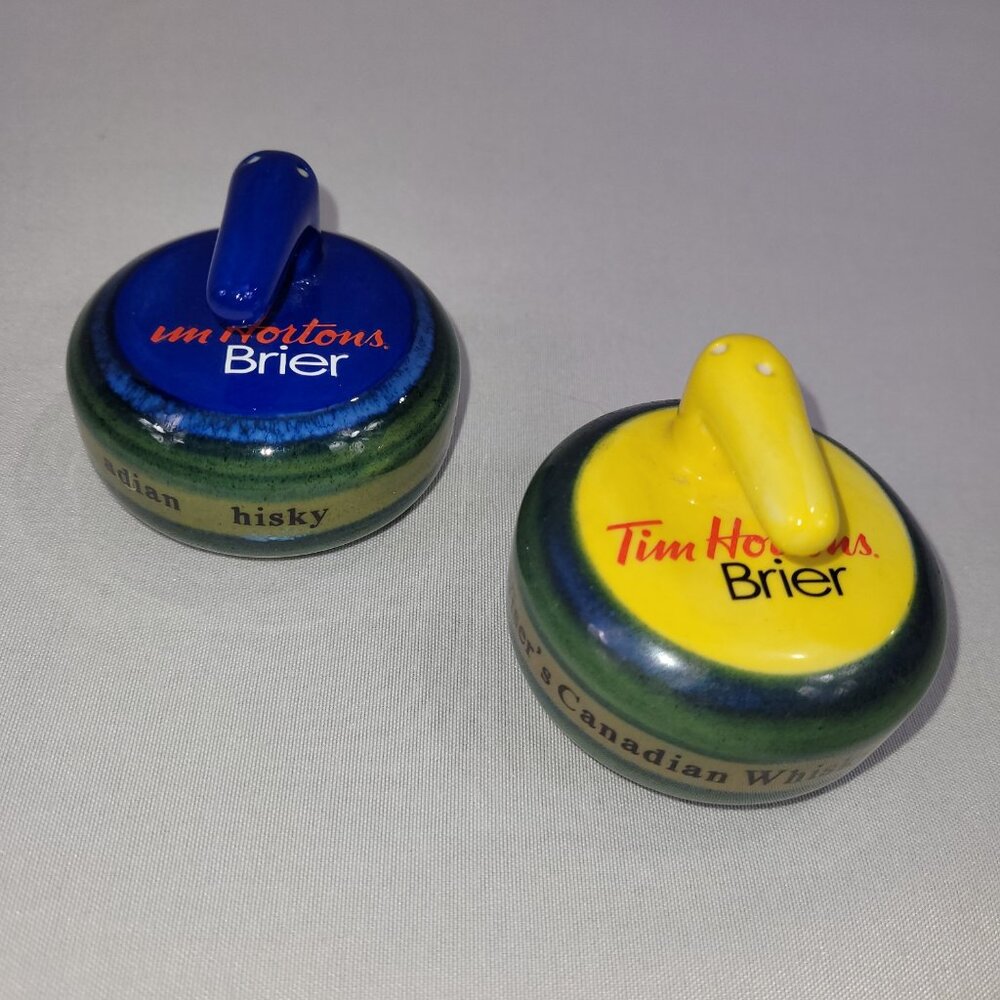 Salt & Pepper Shakers Set Tim Hortons Brier Curling Rock Wisers Canadian Whisky